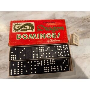 Vintage DRAGON DOMINOES by HALSAM Double‎ Nine Set No. 920-R Colored Dots 55 Pcs